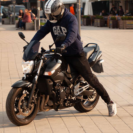 Sports beautiful black motorcycle close-up.のeditorial素材