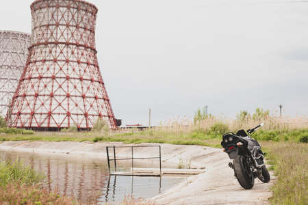 Detail of a sports motorcycle close-up.の写真素材