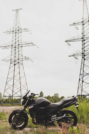 Detail of a sports motorcycle close-up.の写真素材