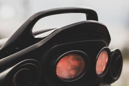 Sports black motorcycle near the power plant.の写真素材