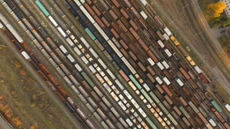 A beautiful view from a height in the fall at sunset of the carriages.の写真素材