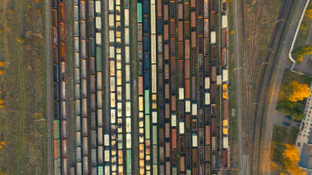 A beautiful view from a height in the fall at sunset of the carriages.の写真素材