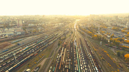 A beautiful view from a height in the fall at sunset of the carriages.の写真素材