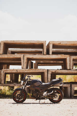Sporty black Suzuki motorcycle in nature.のeditorial素材