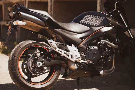Sporty black Suzuki motorcycle in nature.のeditorial素材