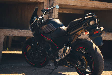 Sporty black Suzuki motorcycle in nature.のeditorial素材