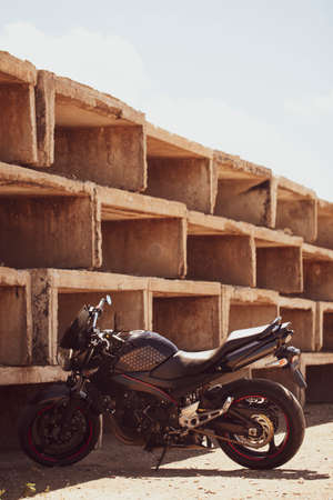 Sporty black Suzuki motorcycle in nature.のeditorial素材