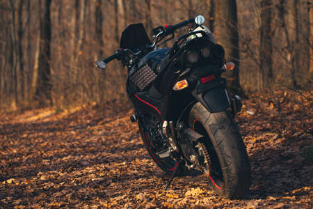 Black Suzuki GSR600 motorcycle in nature.のeditorial素材
