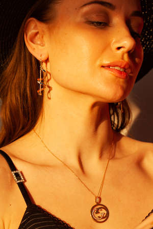 UKRAINE, KIEV - MARCH 23, 2021: Exhibition of jewelry, jewelry on the model.のeditorial素材