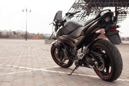 Sporty black motorcycle in Paris.のeditorial素材