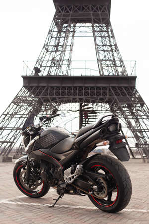 Sporty black motorcycle in Paris.のeditorial素材