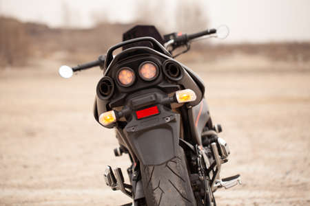 UKRAINE, KIEV - JULY 22, 2021: Suzuki GSR600 sport black motorcycle in desert.