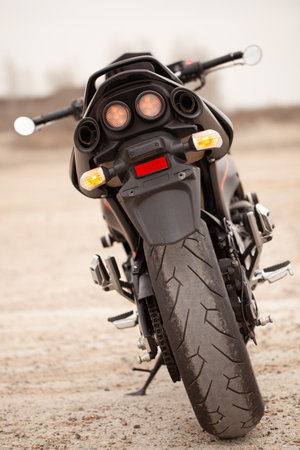 UKRAINE, KIEV - JULY 22, 2021: Suzuki GSR600 sport black motorcycle in desert.のeditorial素材