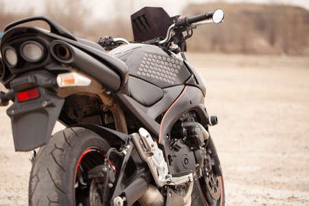 UKRAINE, KIEV - JULY 22, 2021: Suzuki GSR600 sport black motorcycle in desert.のeditorial素材