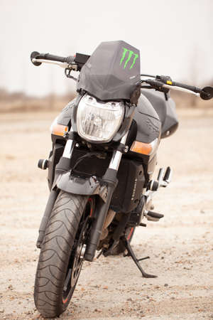 UKRAINE, KIEV - JULY 22, 2021: Suzuki GSR600 sport black motorcycle in desert.のeditorial素材