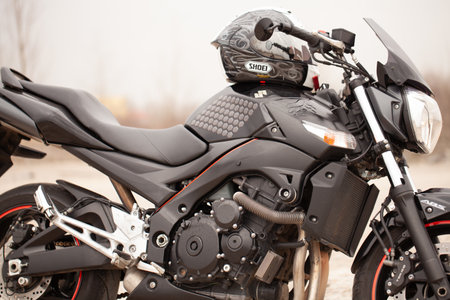 UKRAINE, KIEV - JULY 22, 2021: Suzuki GSR600 sport black motorcycle in desert.