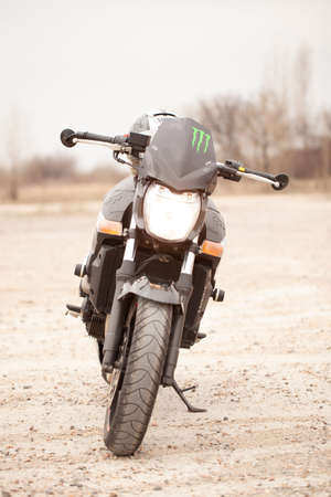 UKRAINE, KIEV - JULY 22, 2021: Suzuki GSR600 sport black motorcycle in desert.のeditorial素材