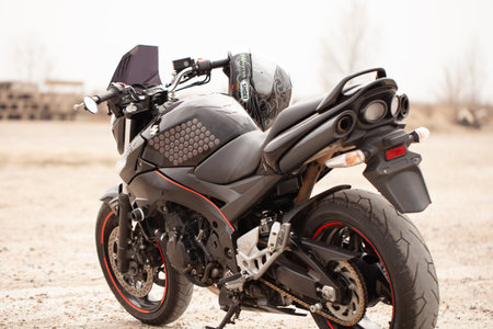 UKRAINE, KIEV - JULY 22, 2021: Suzuki GSR600 sport black motorcycle in desert.のeditorial素材