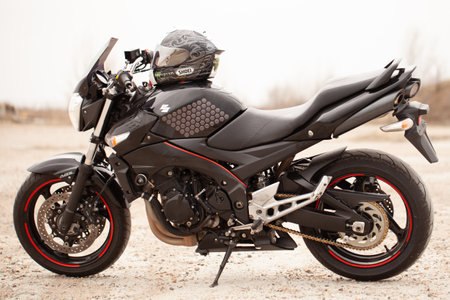 UKRAINE, KIEV - JULY 22, 2021: Suzuki GSR600 sport black motorcycle in desert.のeditorial素材