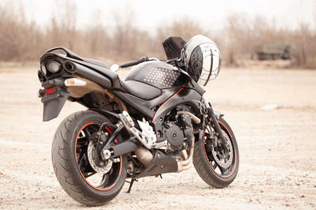 UKRAINE, KIEV - JULY 22, 2021: Suzuki GSR600 sport black motorcycle in desert.のeditorial素材