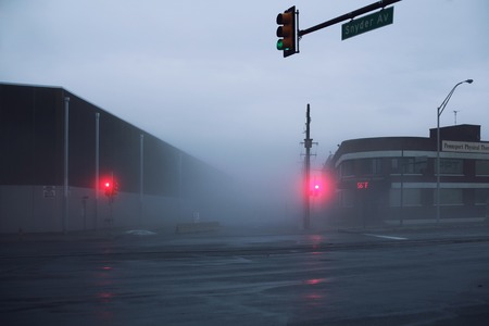Wooden peer in a deep fog - Philadelphia, PAの写真素材