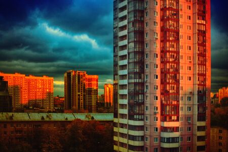 Evening mystical sky apocalypse colorful vibrant backgroundの写真素材