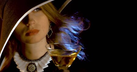 Portrait of vintage woman in classic hat. Retro styling girl. Retro portrait of a fashion elegance model. Vintage style.の写真素材