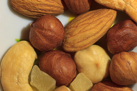 Group of delicious nuts and candied.の写真素材