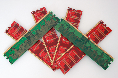 Red and green memory cards for personal computer. Isolated on the white background.