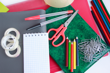 Set of various school and office stationery. Isolated on white background.の写真素材