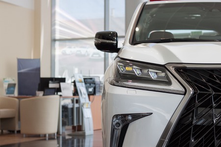 New cars at dealer showroom. Modern transportation.の写真素材