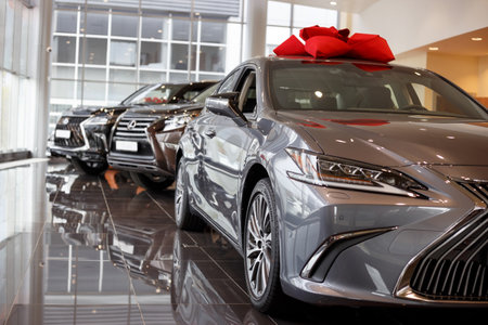 Russia, Izhevsk - October 20, 2018: Showroom Lexus. New cars Lexus in dealer showroom. Modern transportation.のeditorial素材
