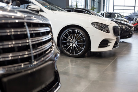 Russia, Izhevsk - February 20, 2020: Mercedes-Benz showroom. New modern cars in the dealer showroom....
