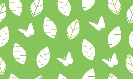 Seamless pattern from abstract leaves and butterflies. Ecological concept and environment conservation.Isolated objects.のイラスト素材