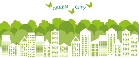 Ecological city and environment conservation. Green city concept. Vector Illustration.のイラスト素材