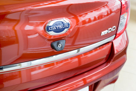 Russia, Izhevsk - March 19, 2020: Datsun showroom. Logo of new modern on-Do cars in the dealer...