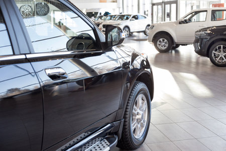 Russia, Izhevsk - February 17, 2021: Haval showroom. New modern cars in dealer showroom. Car manufacturer from China. Modern transportation.のeditorial素材