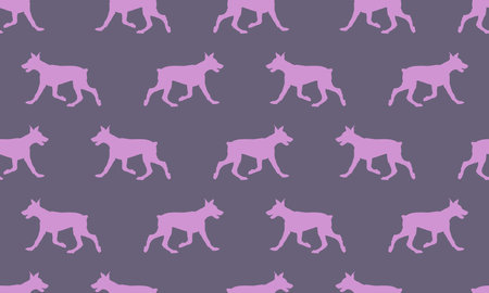 Running doberman pinscher puppy. Seamless pattern. dog silhouette. endless texture. Design for wallpaper, fabric, template, surface design. vector illustrationのイラスト素材