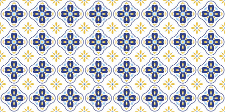 Ceramic tiled pattern. Floral seamless pattern for tile design. Isolated on a white background. Endless texture. Perfect for printing, web design, fabric, textile print. Vector illustration.のイラスト素材