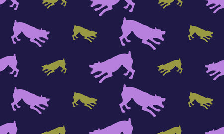 Aggressive zwergpinscher puppies is attacking each other. Seamless pattern. dog silhouette. Endless texture. Design for wallpaper, fabric, template, surface design. vector illustration.のイラスト素材