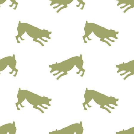 Agressive zwergpinscher puppy is attacking. Seamless pattern. Dog silhouette. Endless texture. Design for wallpaper, fabric, template, print. Vector illustration.のイラスト素材