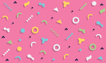 Retro geometric pattern. Colorful pattern from geometric shapes with shadows in Memphis 80s-90s style. For use in web design, invitation, poster, print. Vector illustration EPS 10.のイラスト素材