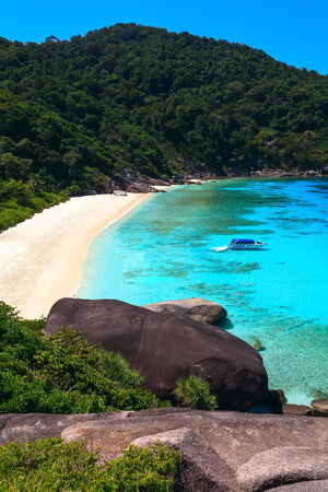 tropical bay with a white beach and transparent turquoise water (Similansky islands).の写真素材