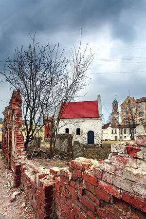 The old house of the XVI century in Vyborg, Russia.の写真素材