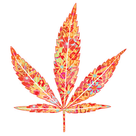 bright flowers in marijuana leaf のイラスト素材