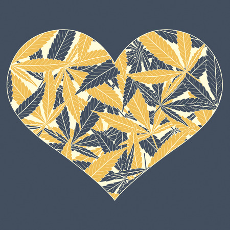 black yellow marijuana leaves in heartのイラスト素材