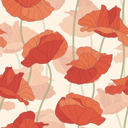 poppies on a white background in seamless patternのイラスト素材