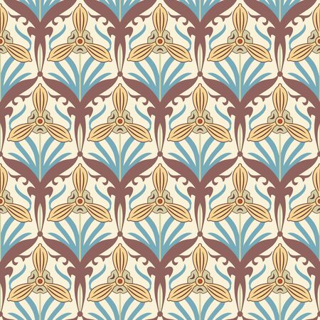 retro flowers on a yellow background in seamless patternのイラスト素材