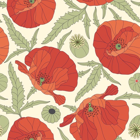 poppies on a yellow background in seamless patternのイラスト素材