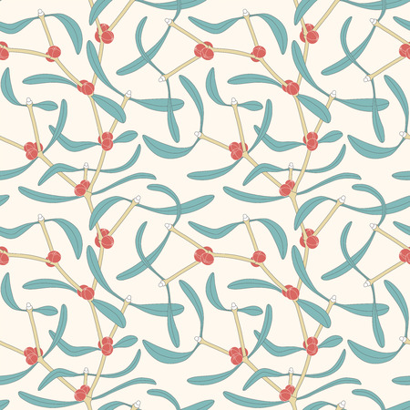 mistletoe on a white background in seamless patternのイラスト素材